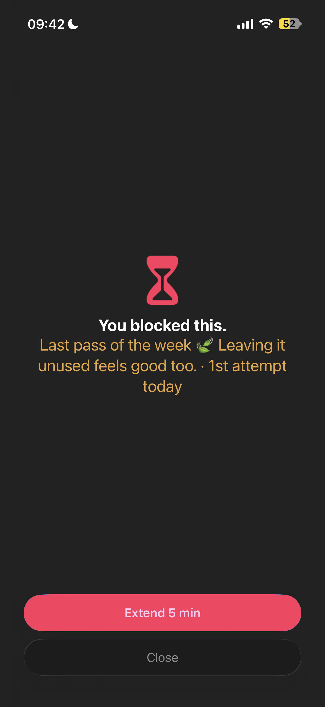 An Unlinkd block screen holding a blocked app closed